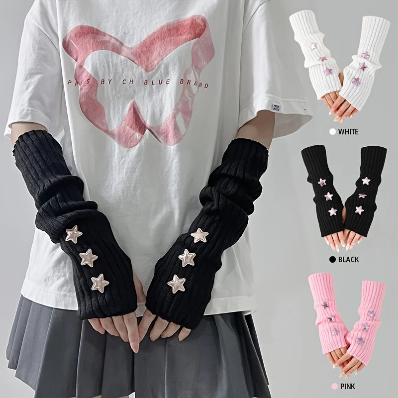 Ladies Star Fingerless Gloves | Knit, Machine Washable, 3 Colors Fingerless Gloves Babs