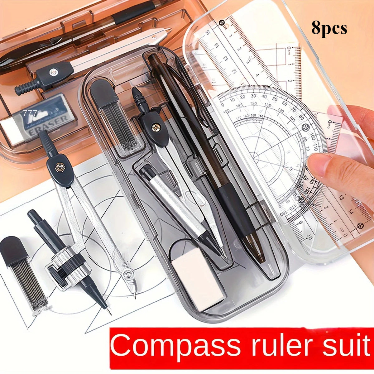8-Piece Geometry Set – Compass, Protractor, Ruler & Pencil Kit Geometry Drawing Set Babs