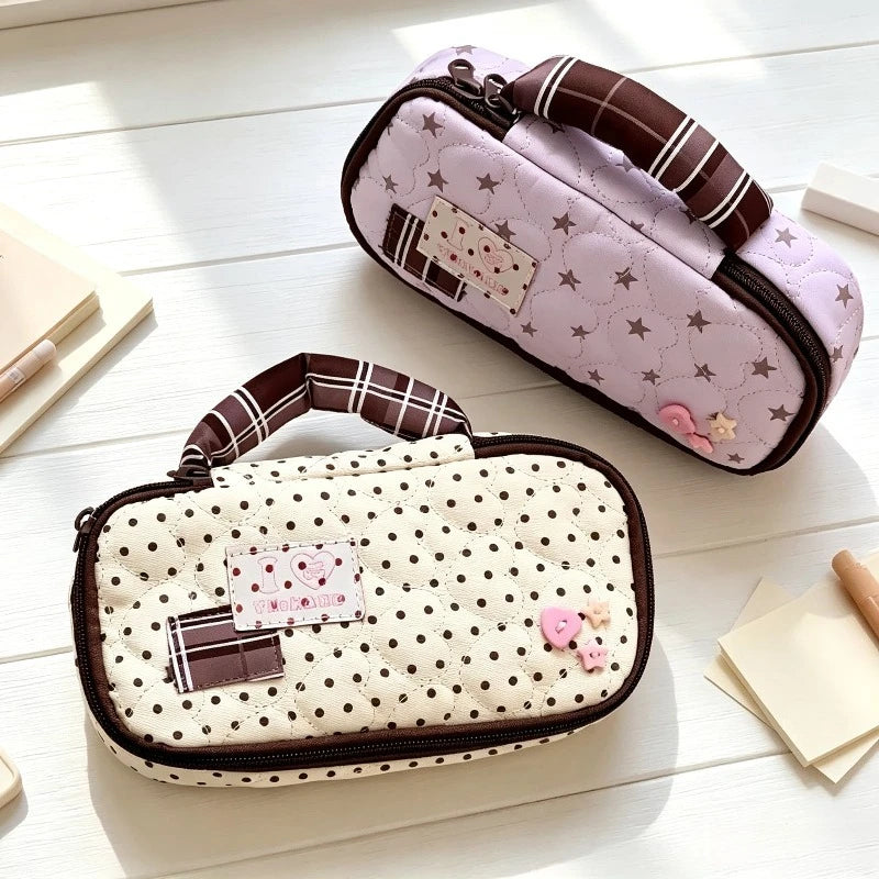 Korean Retro Polka Dot Pencil Case – Large Capacity Pen Bag Pencil Case Babs