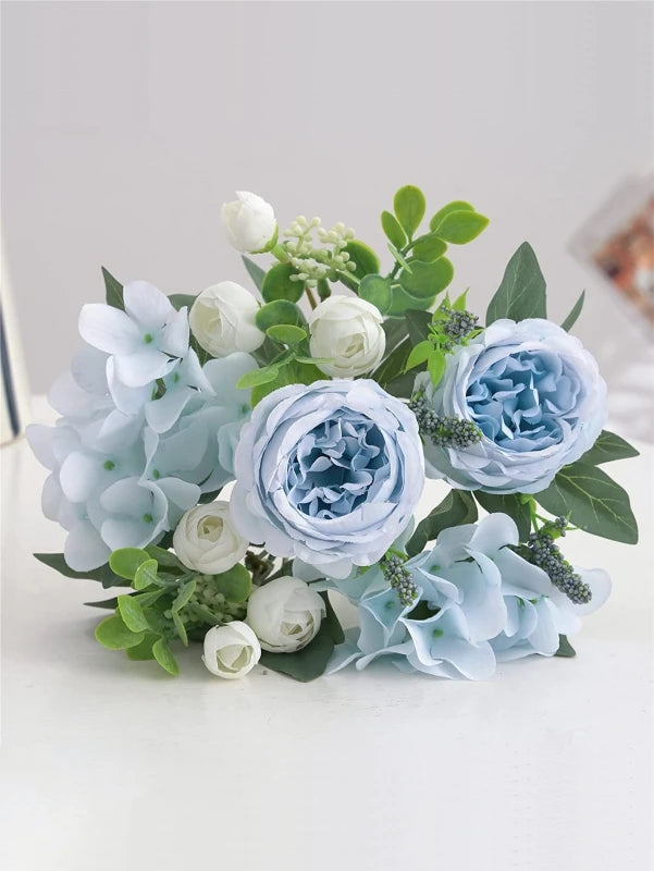 Artificial Silk Peony Hydrangea Bouquet – Wedding & Home Décor Artificial Flower Bouquet Babs Blue 1pc