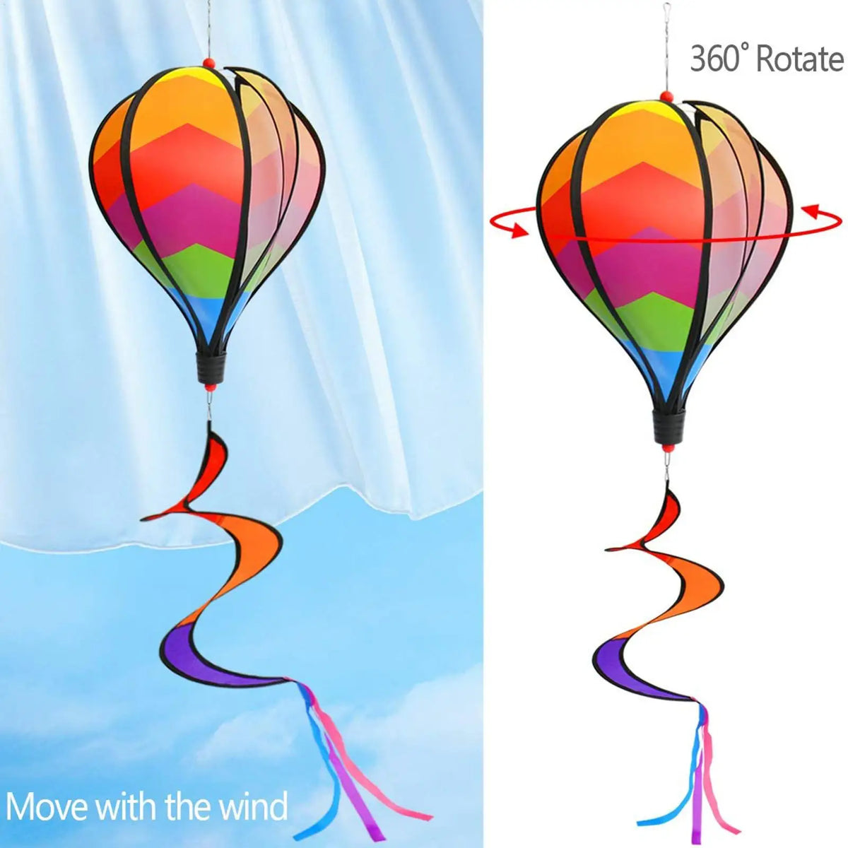 Rainbow Hot Air Balloon Wind Spinner – Outdoor Garden Decor Garden Wind Spinner Babs