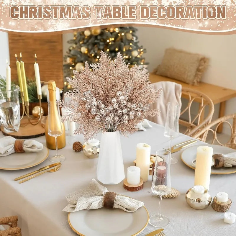 Glitter Christmas Artificial Berry Bouquet Set – 10 Pcs Xmas Decor Christmas Berry Ornament Babs