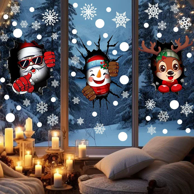 Christmas Window Stickers – Santa, Snowflakes & Elk Cling Decor Christmas Window Stickers Babs S03