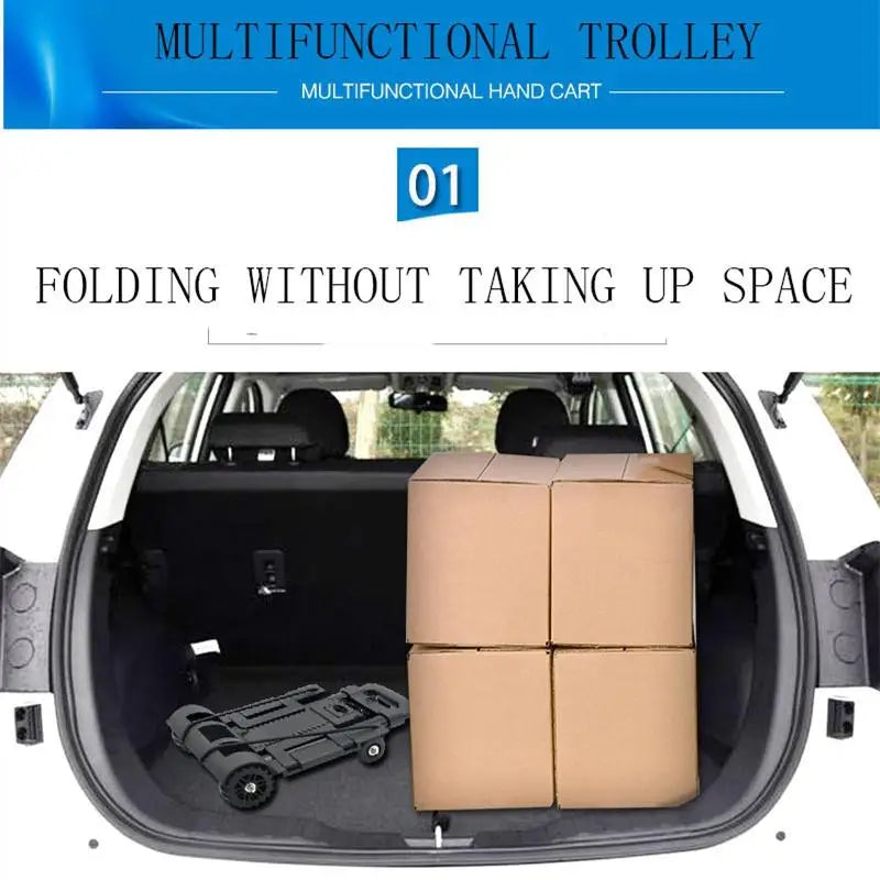 Foldable Flatbed Trolley Cart – 4-Wheel Stainless Steel & ABS Folding Trolley Cart Babs