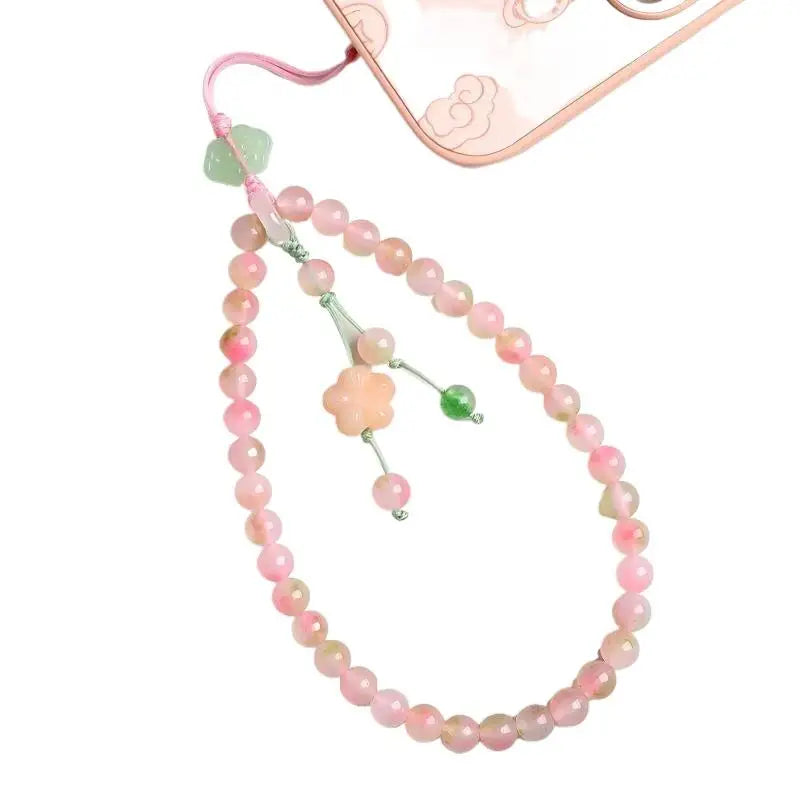 Pink Beaded Phone Wrist Strap – Flower Pendant | Anti-Drop Phone Wrist Strap Babs