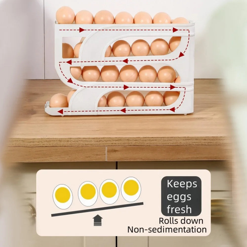Automatic Rolling Egg Dispenser Tray – 20 or 30 Egg Organizer Egg Storage Organizer Babs