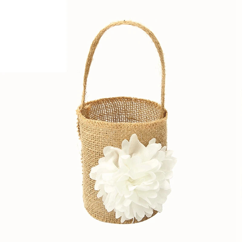 Rustic Lace Linen Flower Basket – Wedding & Party Gift Bag Decorative Flower Basket Babs 5