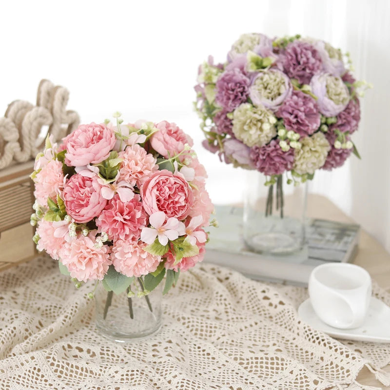 6-Head Silk Hydrangea Peony Artificial Flower Bouquet | Wedding Artificial Flower Bouquet Babs