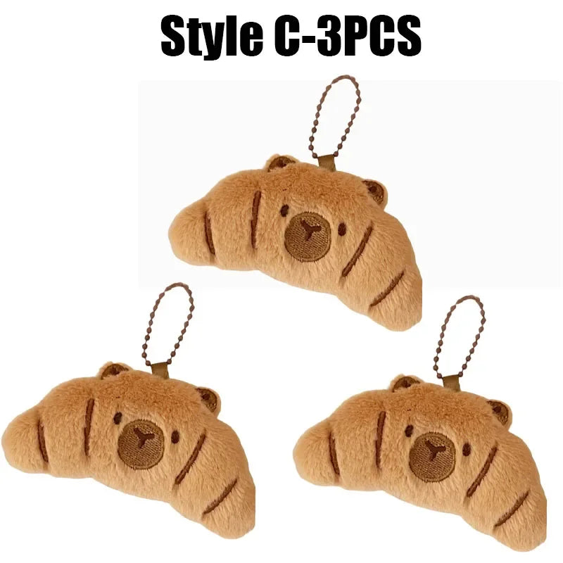 Cute Capybara Plush Keychain – Anime Bread Topper Fluffy Charm Plush Keychain Babs 140331-Style C-3PCS