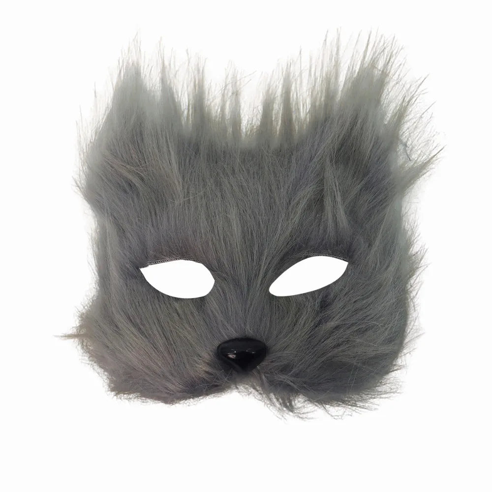 Realistic Plush Cat Half Face Mask – Halloween Costume Halloween Costume Mask Babs Grey