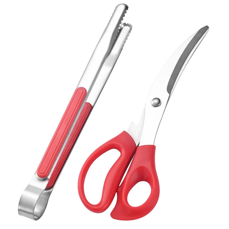Stainless Steel BBQ Scissors & Tongs Set | Korean Grill BBQ Grill Tool Set Babs