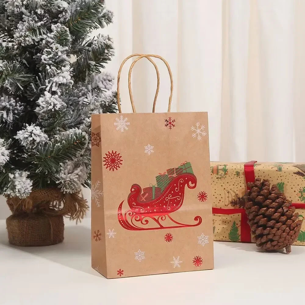 Christmas Kraft Paper Gift Bags – Festive Xmas Packing Bags Christmas Gift Bags Babs Christmas sleigh 21x15x8cm 5pcs