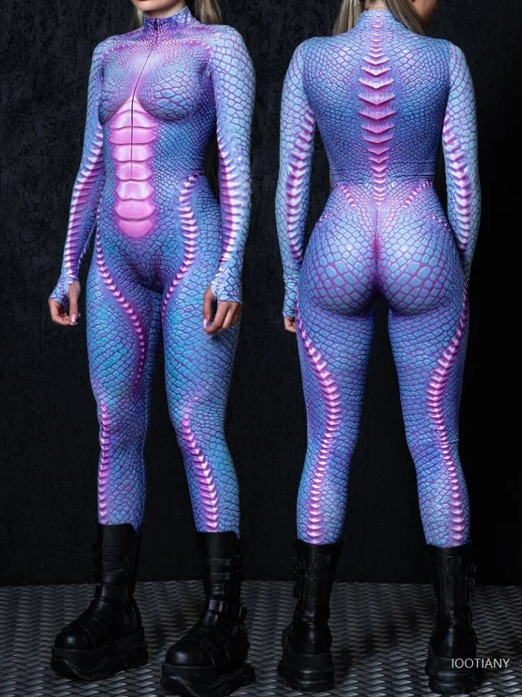 Women's Lizard Chameleon Jumpsuit Halloween Costume Set Halloween Costume Set Babs