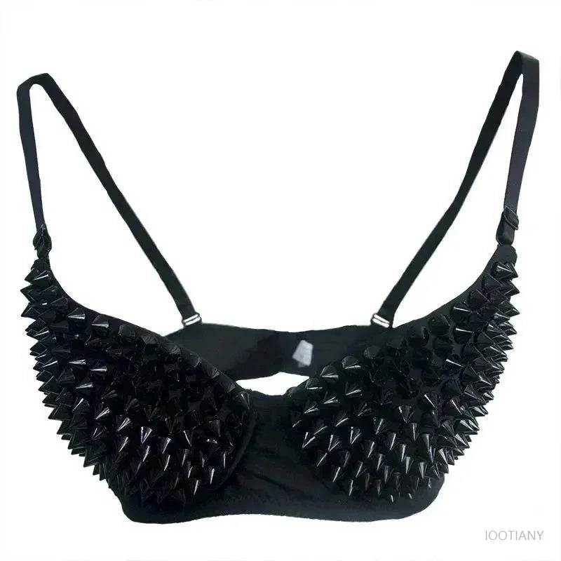 Punk Gothic Studded Push-Up Bra Crop Top | Rivet Rave Women Studded Bra Crop Top Babs