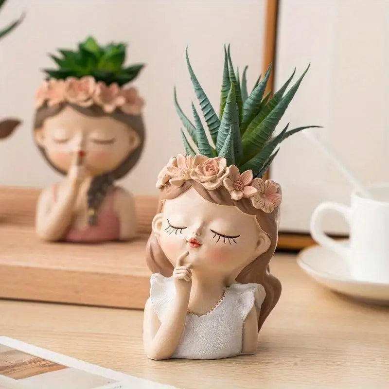 Nordic Cute Girl Resin Planter for Succulents & Cactus Decorative Planter Babs