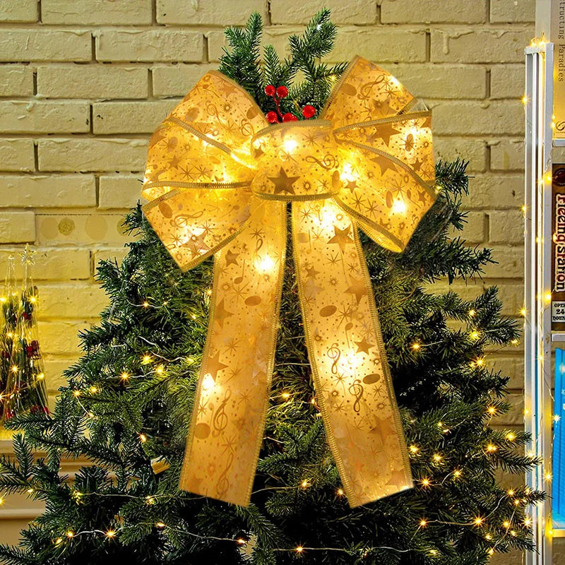 LED Bow Ribbon Christmas Tree Topper Ornament | 2025 Christmas Tree Topper Babs