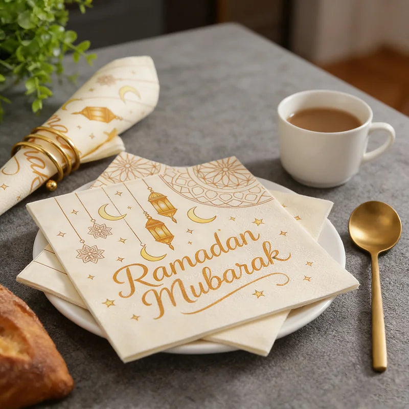20Pcs Ramadan Eid Moon Lantern Disposable Paper Napkins Party Disposable Party Napkins Babs