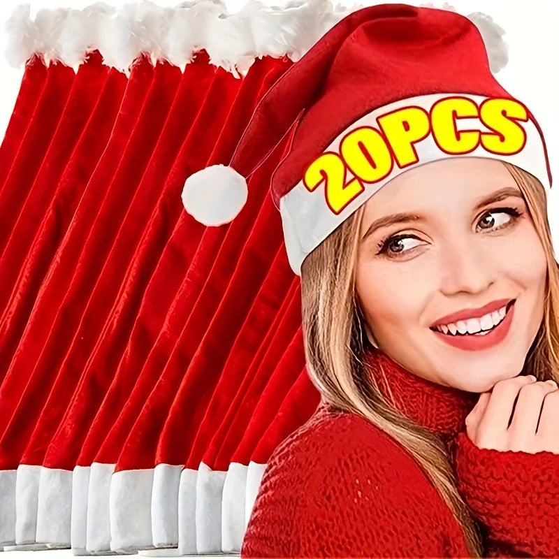 20-Pack Santa Claus Hats – Classic Red Christmas Holiday Hats Christmas Costume Hat Babs