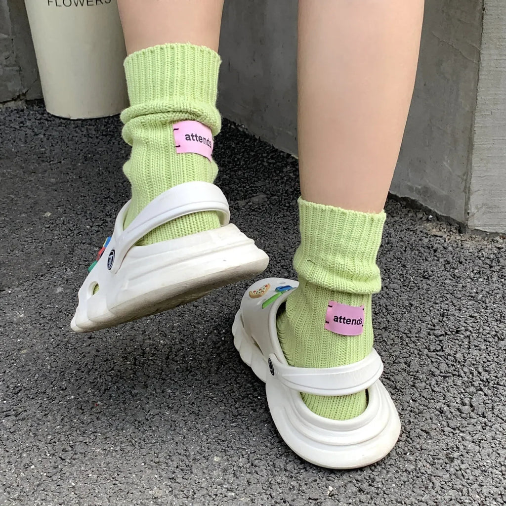 Unisex Cotton Chunky Knit Crew Socks – Retro Stacked Style Knit Crew Socks Babs