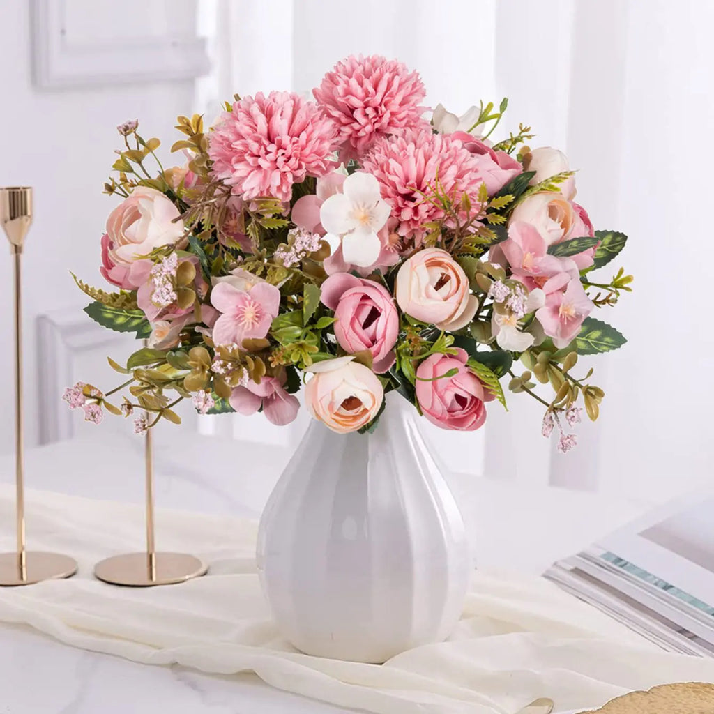 Artificial Silk Tea Rose Bud Bouquet – Home & Wedding Decor Artificial Flower Bouquet Babs