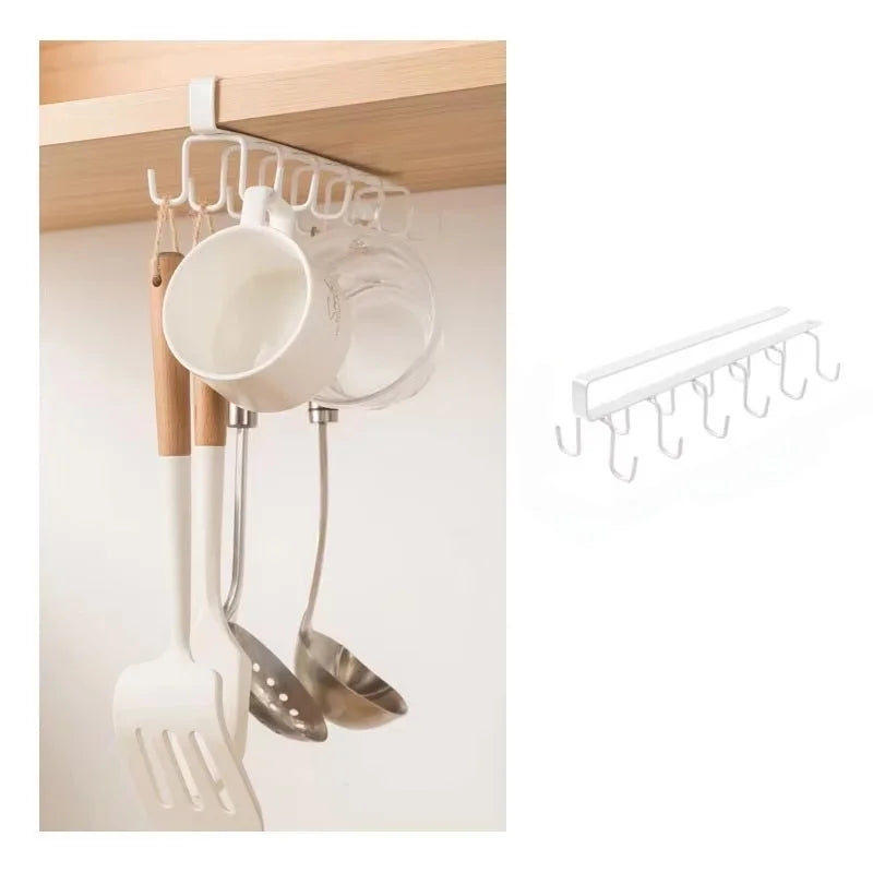 Cabinet Storage Rack 6/12 Hooks – No Drill Cup & Wardrobe Organizer Cabinet Storage Rack Babs White