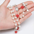 Polymer Clay Bead Rosary Cross Necklace | Catholic Gift Religious Pendant Necklace Babs white