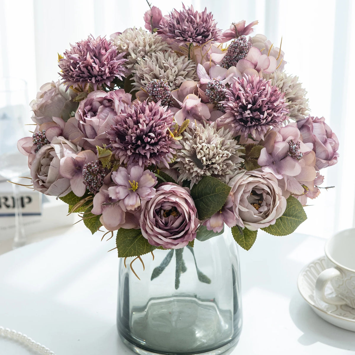Silk Rose & Peony Artificial Bouquet – Wedding & Home Décor Artificial Flower Bouquet Babs PURPLE 1 pc