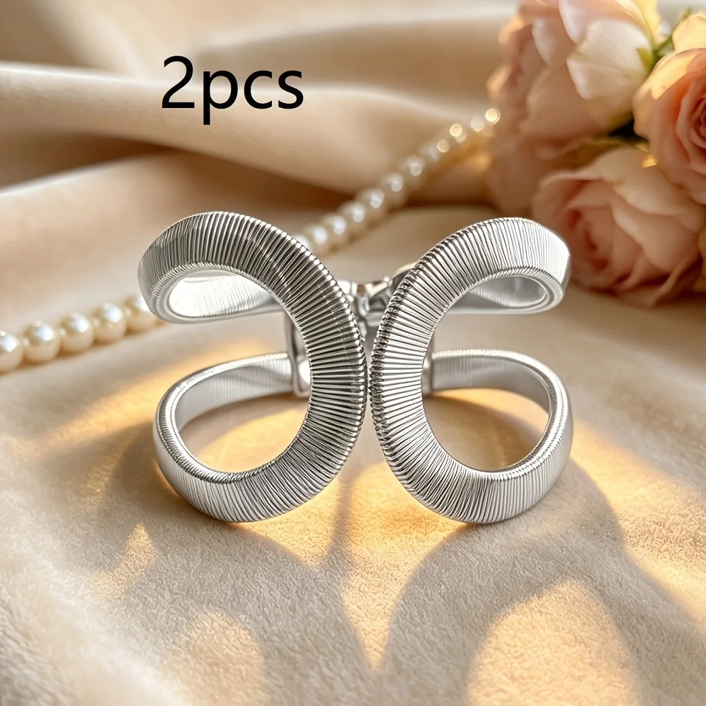 2pcs Metal Curtain Tiebacks – Modern Geometric Buckles Curtain Tiebacks Babs silvery