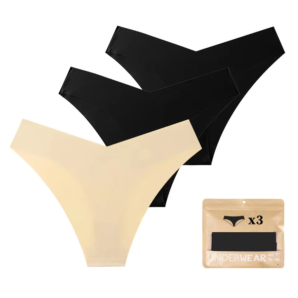 3-Pack Women's Seamless Low-Rise Thongs – No-Show Panties Women's Thong Panties Babs Black Black Beige S Pack