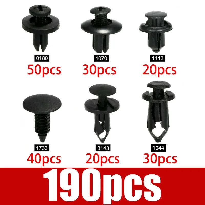 190Pcs Car Fastener Rivet Clip Set – 6 Sizes, ABS Plastic Car Fastener Clip Set Babs 190PCS