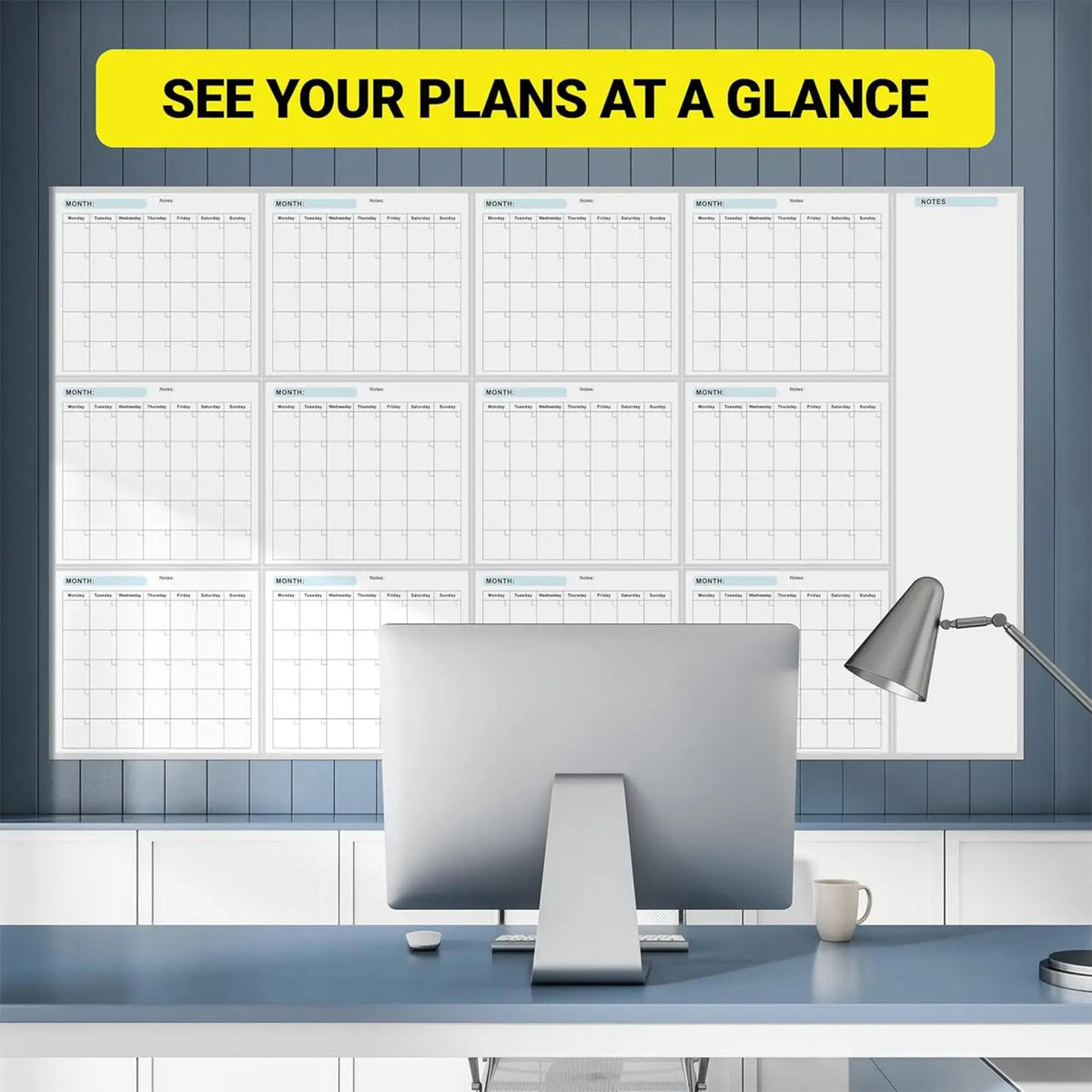 Dry Erase Yearly Whiteboard Calendar – 12-Month Planner Whiteboard Wall Calendar Babs
