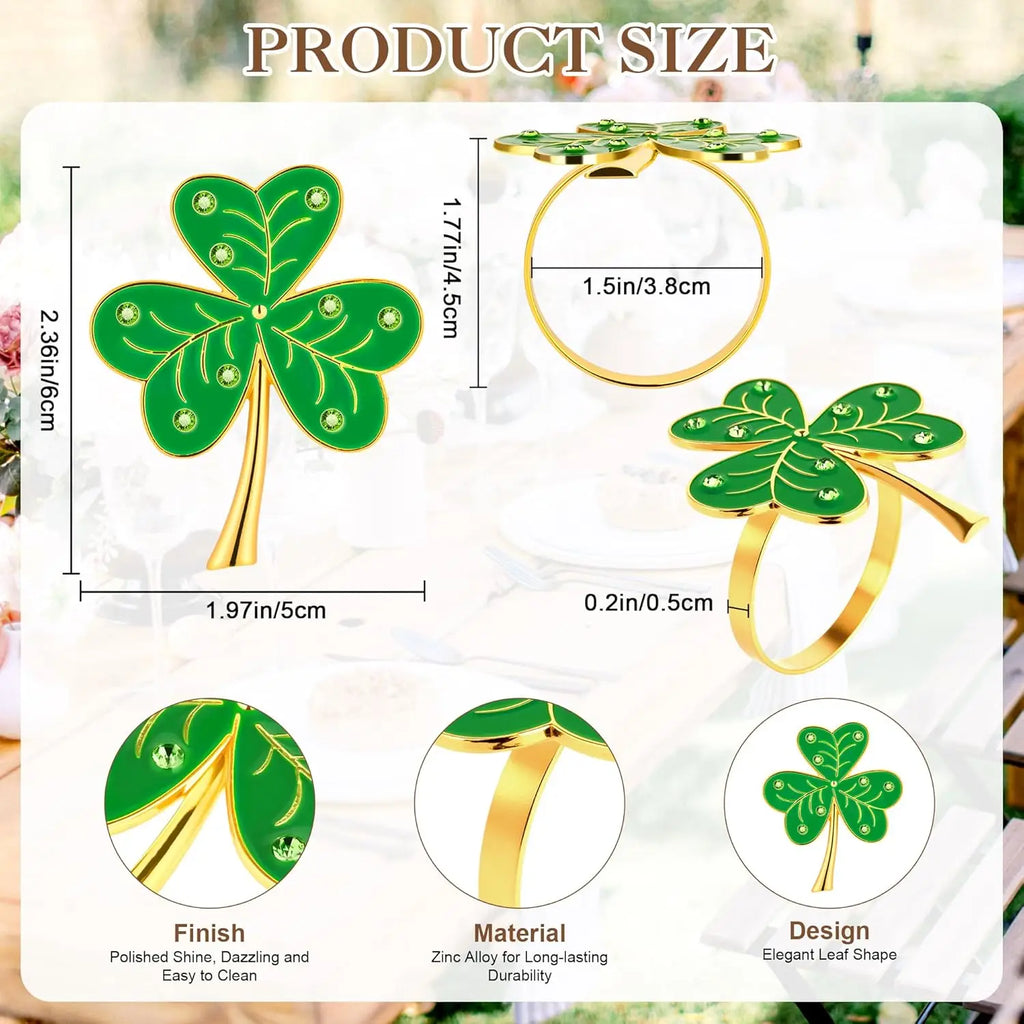 Lucky Clover Rhinestone Heart Napkin Rings – Wedding Table Decor Napkin Rings Babs