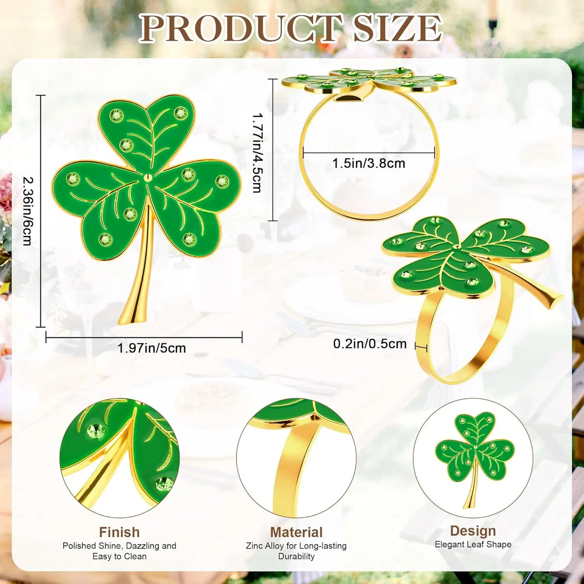 Lucky Clover Rhinestone Heart Napkin Rings – Wedding Table Decor Napkin Rings Babs