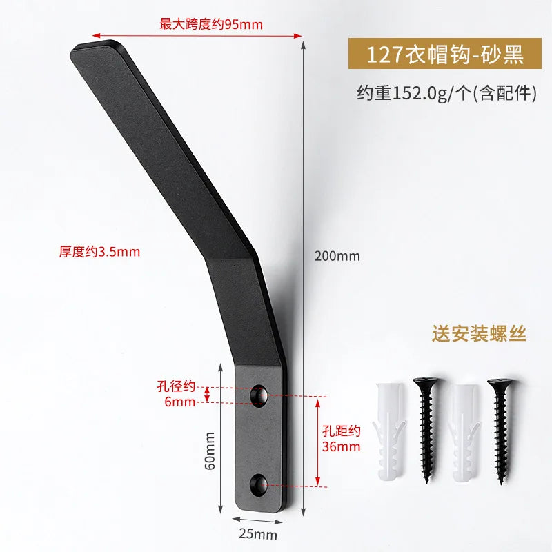 Black Metal Wall Mounted Hook – Coat & Towel Hanger with Screws Wall Mounted Hook Babs Black-D 1PCS