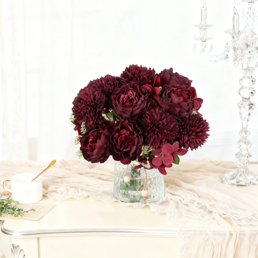 Silk Peony & Hydrangea Artificial Bouquet | Wedding Home Decor Artificial Flower Bouquet Babs