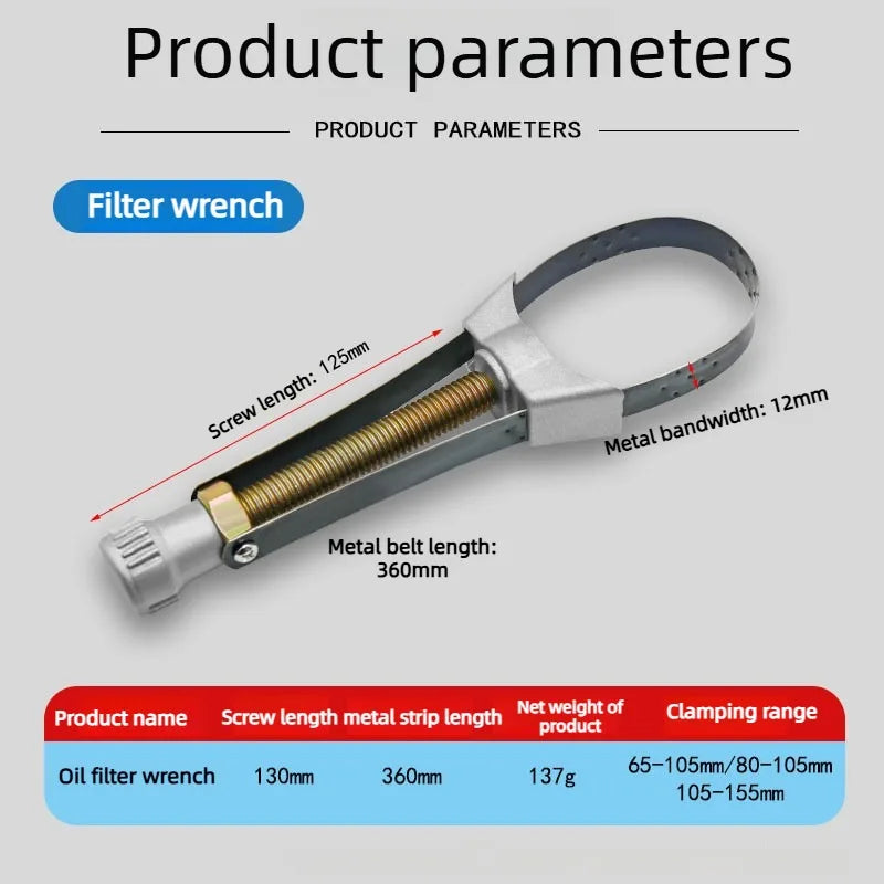 Adjustable Strap Oil Filter Wrench – Flexible Belt Removal Tool Oil Filter Wrench Babs