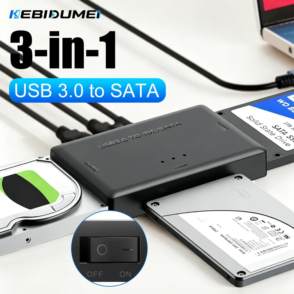 KEBIDUMEI 3-in-1 USB 3.0 to SATA IDE Hard Drive Adapter Hard Drive Adapter Babs