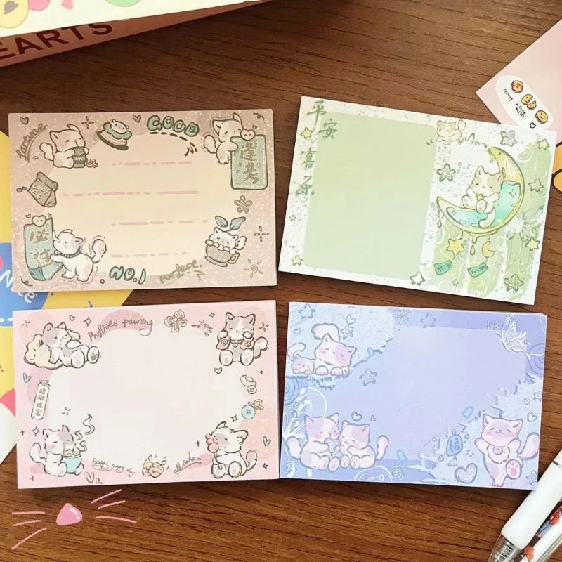 4-Pack Cute Cat Memo Pads – Tearable Cartoon Note Books Cartoon Memo Pads Babs