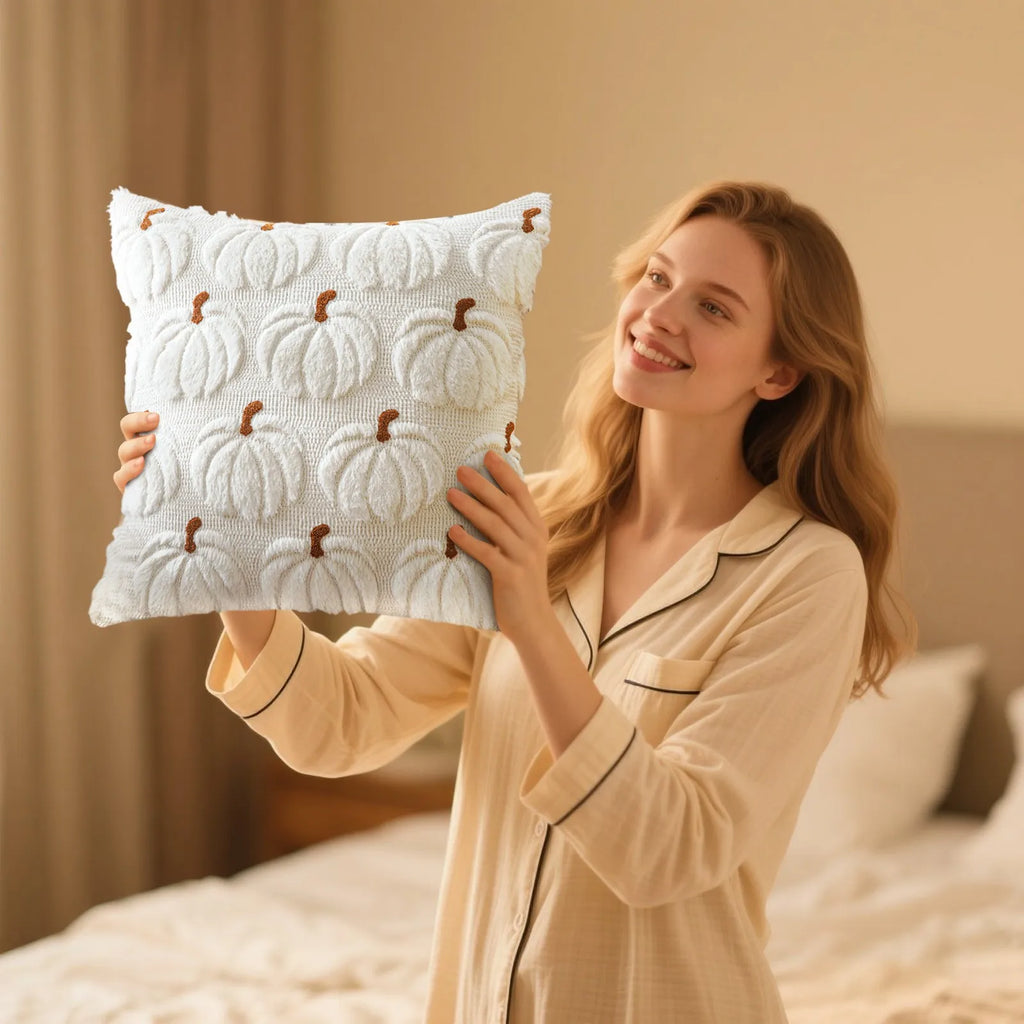 Pumpkin Halloween Embroidered Throw Pillow Cover | Plush Cushion Throw Pillow Cover Babs