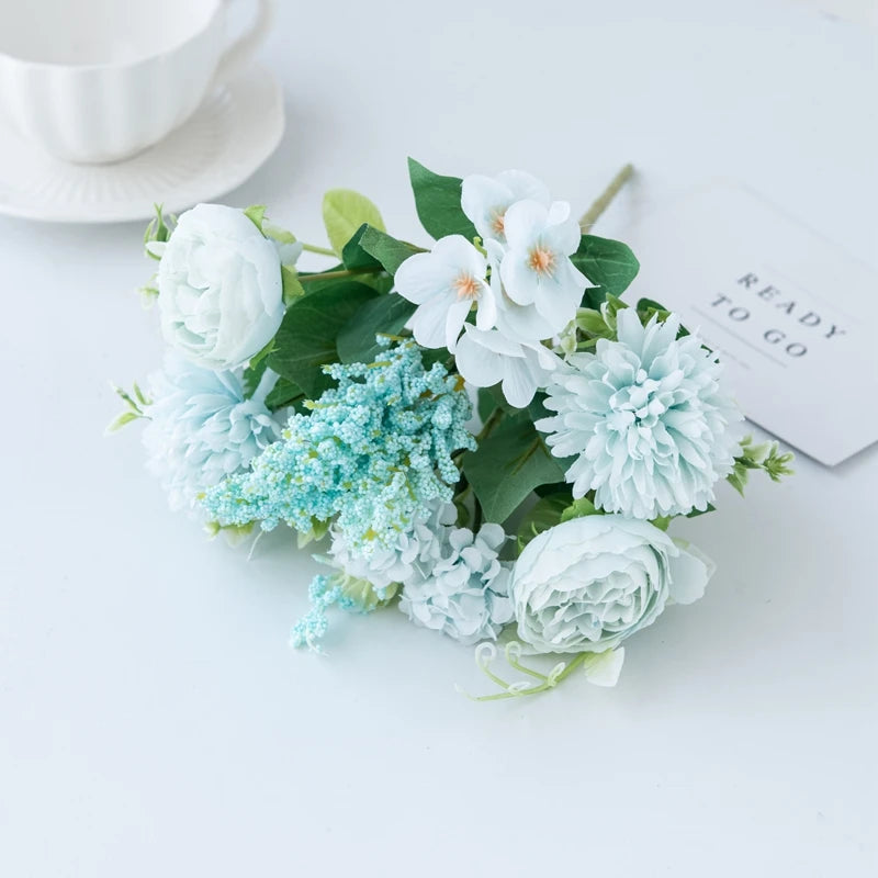 Silk Peony Artificial Flower Bouquet for Wedding & Home Décor Artificial Flower Bouquet Babs SKY BLUE 1 pc