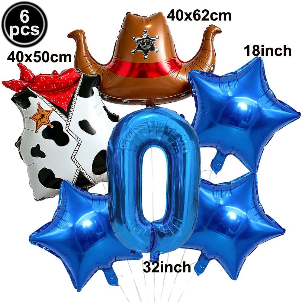 Western Cowboy Foil Balloon Set – 6pc Birthday Party Decor