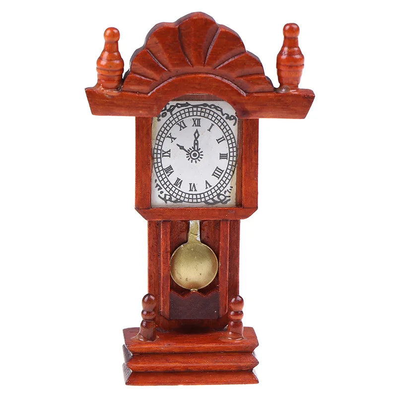Wood Mahogany Miniature Clock – 1:12 Dollhouse Decoration Dollhouse Accessory Babs