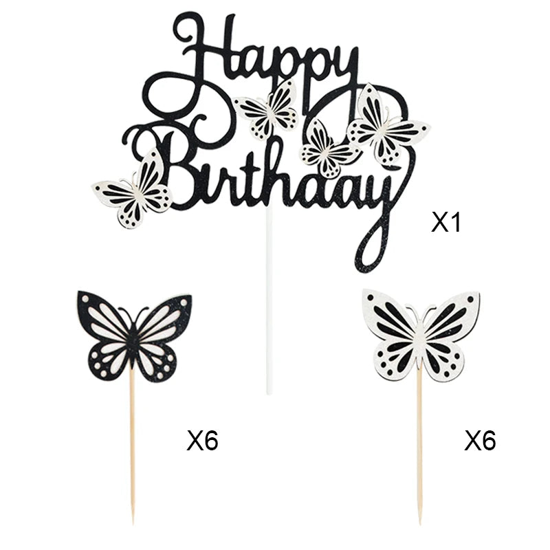 13Pcs Pink Butterfly Birthday Cake Topper Set for Girls Birthday Cake Topper Babs 6