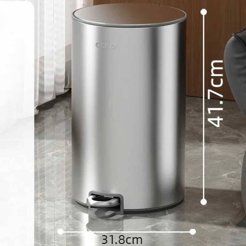 Stainless Steel Pedal Trash Can | 7L 11L 15L Round Dustbin Pedal Trash Can Babs 15L-Silver
