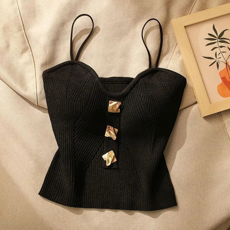 Women's Knit Bandeau Crop Top – Sleeveless Open Back Camisole Knit Bandeau Crop Top Babs Black-1PC One Size