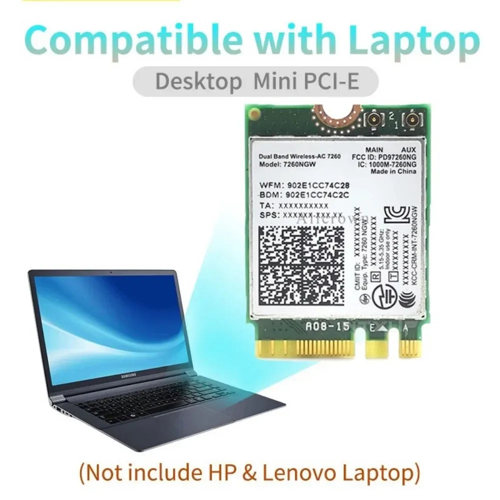 M.2 WiFi Card 7260NGW 1200Mbps Dual Band BT4.0 for Laptop PC Wireless Network Card Babs