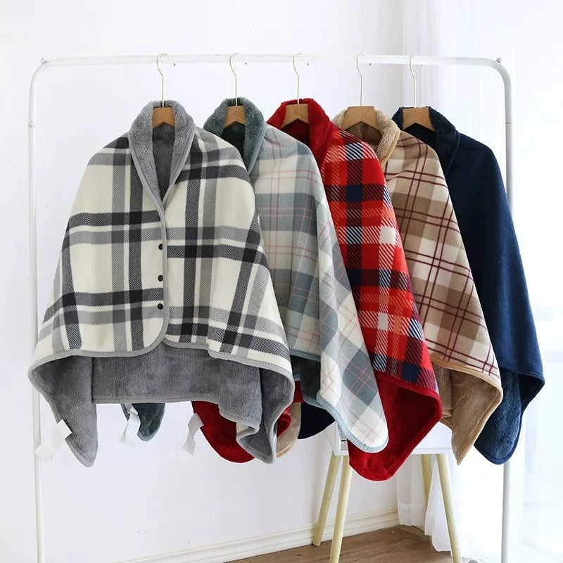 Fleece Wearable Plaid Blanket Poncho Throw – Sofa, Bed & Office Wearable Fleece Blanket Babs