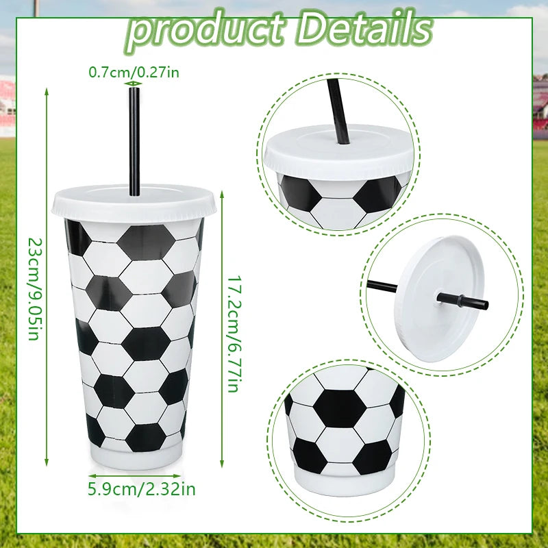 6Pcs Reusable Soccer Cups with Lid & Straw – Kids Party Favors Party Drinkware Set Babs