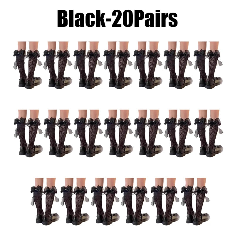Girls Lace Bowknot Knee High Stockings – Princess Socks Girls Knee High Socks Babs Black 20Pairs 3XS