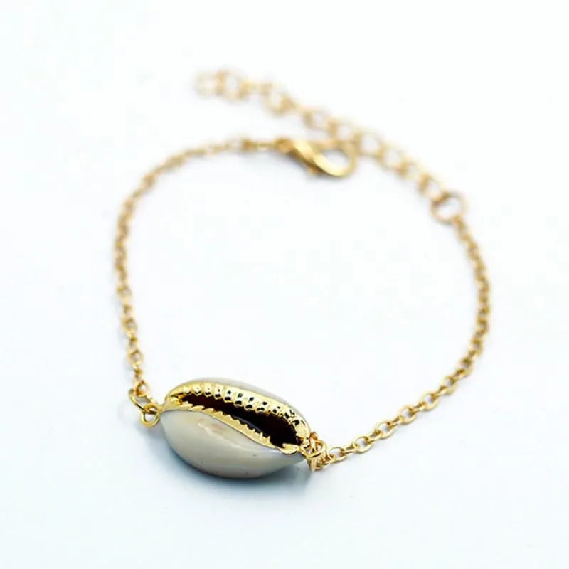 Women's Natural Shell Gold-Plated Strand Bangle Bracelet Shell Bangle Bracelet Babs 1pc
